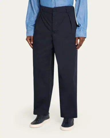 OFFICINE GÉNÉRALE Men's Cotton Twill Wide-Leg Pleated Trousers | Thumbnail 4 OFFICINE GÉNÉRALE Men's Cotton Twill Wide-Leg Pleated Trousers | Thumbnail 4