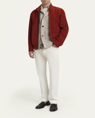 Brioni Men's Leather Stand-Collar Blouson | Thumbnail 2 Brioni Men's Leather Stand-Collar Blouson | Thumbnail 2