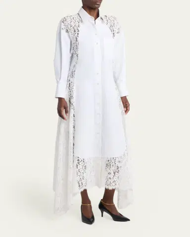 Stella McCartney Lace-Paneled Poplin Midi Shirtdress | Thumbnail 4 Stella McCartney Lace-Paneled Poplin Midi Shirtdress | Thumbnail 4