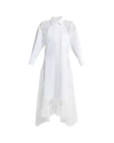 Stella McCartney Lace-Paneled Poplin Midi Shirtdress | Thumbnail 1 Stella McCartney Lace-Paneled Poplin Midi Shirtdress | Thumbnail 1