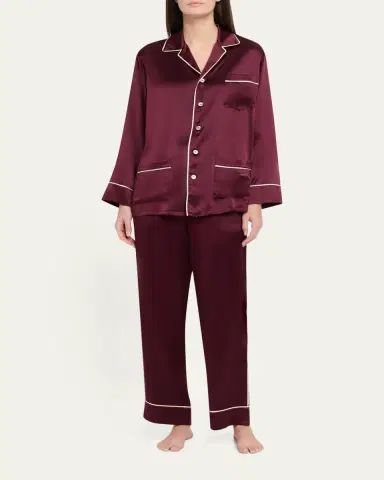 Olivia von Halle Yves Long Silk Satin Pajama Set | Thumbnail 2 Olivia von Halle Yves Long Silk Satin Pajama Set | Thumbnail 2