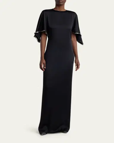 Stella McCartney Embellished Flutter-Sleeve Satin Column Gown | Thumbnail 2 Stella McCartney Embellished Flutter-Sleeve Satin Column Gown | Thumbnail 2