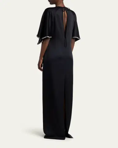 Stella McCartney Embellished Flutter-Sleeve Satin Column Gown | Thumbnail 3 Stella McCartney Embellished Flutter-Sleeve Satin Column Gown | Thumbnail 3