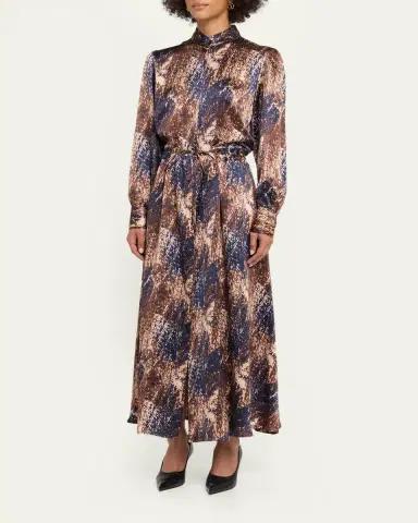 Kiton Long-Sleeve Abstract-Print Silk Drawstring Maxi Shirtdress | Thumbnail 4 Kiton Long-Sleeve Abstract-Print Silk Drawstring Maxi Shirtdress | Thumbnail 4