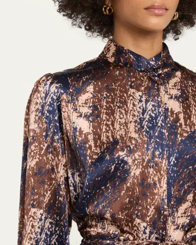 Kiton Long-Sleeve Abstract-Print Silk Drawstring Maxi Shirtdress | Thumbnail 5 Kiton Long-Sleeve Abstract-Print Silk Drawstring Maxi Shirtdress | Thumbnail 5