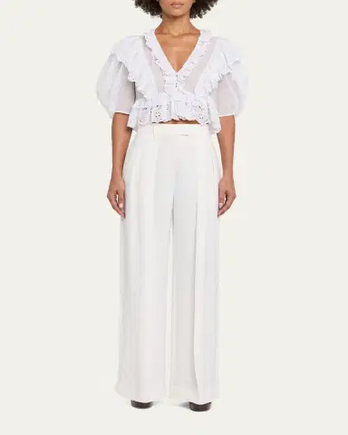 Chloé Ruffled Eyelet Cotton Puff-Sleeve Crop Top | Thumbnail 2 Chloé Ruffled Eyelet Cotton Puff-Sleeve Crop Top | Thumbnail 2