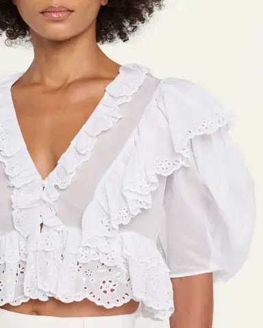Chloé Ruffled Eyelet Cotton Puff-Sleeve Crop Top | Thumbnail 5 Chloé Ruffled Eyelet Cotton Puff-Sleeve Crop Top | Thumbnail 5