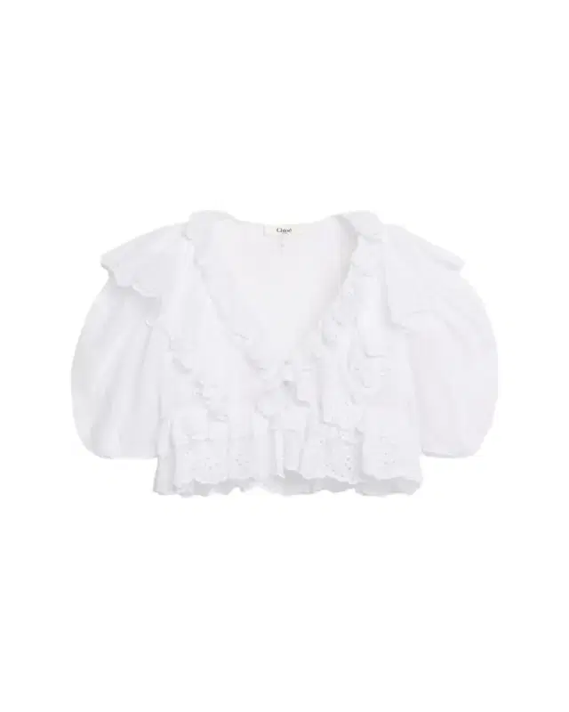 Chloe Ruffled Eyelet Cotton Puff-Sleeve Crop Top