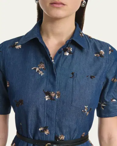Altuzarra Kieran Sequined Floral Denim Midi Shirtdress With Belt | Thumbnail 5 Altuzarra Kieran Sequined Floral Denim Midi Shirtdress With Belt | Thumbnail 5