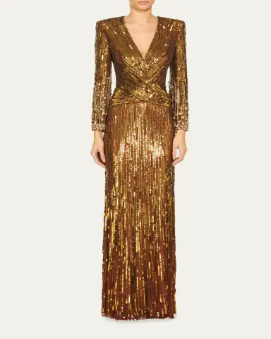 Jenny Packham Cosmos Long-Sleeve V-Neck Sequin Gown | Thumbnail 2 Jenny Packham Cosmos Long-Sleeve V-Neck Sequin Gown | Thumbnail 2