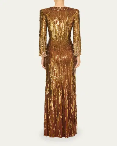 Jenny Packham Cosmos Long-Sleeve V-Neck Sequin Gown | Thumbnail 3 Jenny Packham Cosmos Long-Sleeve V-Neck Sequin Gown | Thumbnail 3