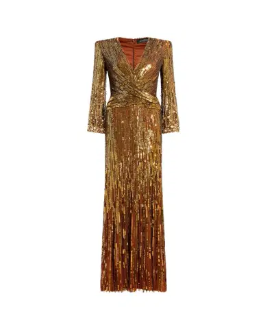 Jenny Packham Cosmos Long-Sleeve V-Neck Sequin Gown | Thumbnail 1 Jenny Packham Cosmos Long-Sleeve V-Neck Sequin Gown | Thumbnail 1