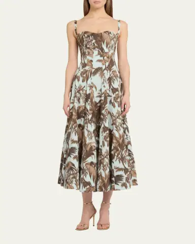 Oscar de la Renta Sleeveless Chine Hibiscus Cotton Poplin Midi Dress | Thumbnail 2 Oscar de la Renta Sleeveless Chine Hibiscus Cotton Poplin Midi Dress | Thumbnail 2