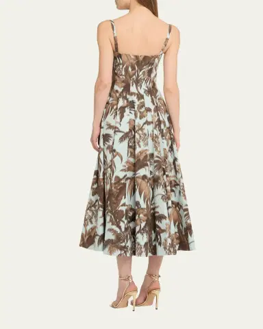 Oscar de la Renta Sleeveless Chine Hibiscus Cotton Poplin Midi Dress | Thumbnail 3 Oscar de la Renta Sleeveless Chine Hibiscus Cotton Poplin Midi Dress | Thumbnail 3