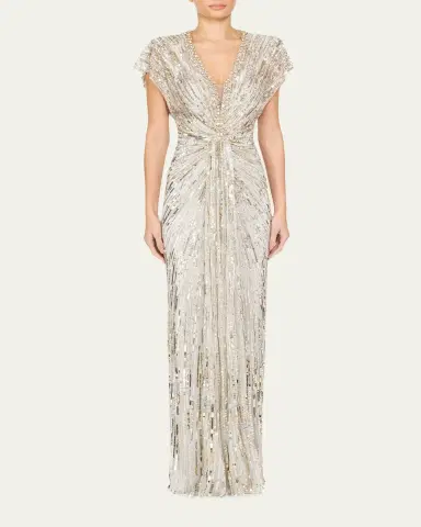 Jenny Packham Lacie V-Neck Cap-Sleeve Beaded Gown | Thumbnail 2 Jenny Packham Lacie V-Neck Cap-Sleeve Beaded Gown | Thumbnail 2