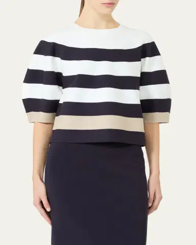 Max Mara Voto Striped Knit Puff-Sleeve Top | Thumbnail 4 Max Mara Voto Striped Knit Puff-Sleeve Top | Thumbnail 4