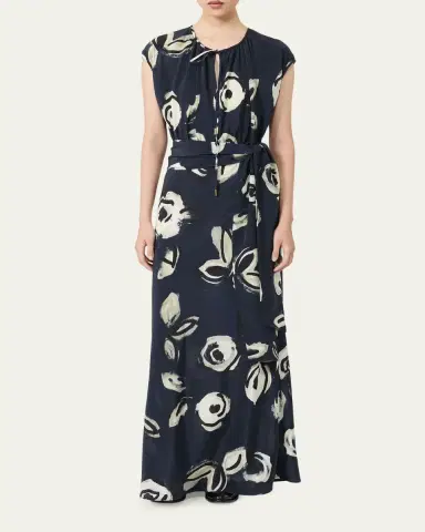 Max Mara Cap-Sleeve Floral-Print Silk Belted Maxi Dress | Thumbnail 2 Max Mara Cap-Sleeve Floral-Print Silk Belted Maxi Dress | Thumbnail 2