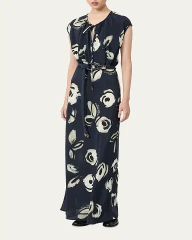 Max Mara Cap-Sleeve Floral-Print Silk Belted Maxi Dress | Thumbnail 4 Max Mara Cap-Sleeve Floral-Print Silk Belted Maxi Dress | Thumbnail 4