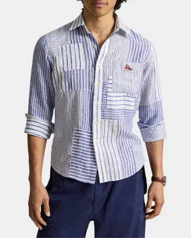 Polo Ralph Lauren Men's Classic Fit Patchwork Linen Sport Shirt | Thumbnail 4 Polo Ralph Lauren Men's Classic Fit Patchwork Linen Sport Shirt | Thumbnail 4