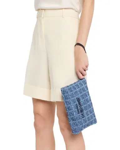 Jimmy Choo Logo Crosshatch Denim Pouch | Thumbnail 1 Jimmy Choo Logo Crosshatch Denim Pouch | Thumbnail 1