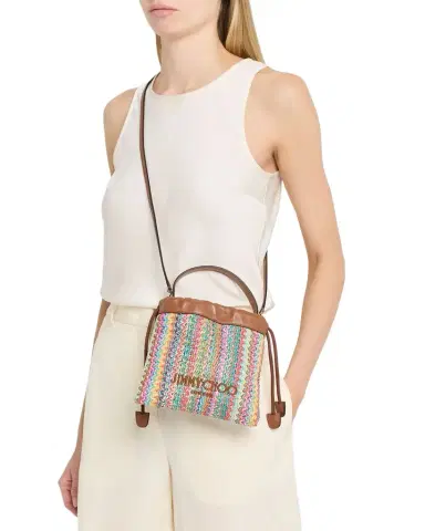 Jimmy Choo Logo Chevron Woven Drawstring Pouch | Thumbnail 1 Jimmy Choo Logo Chevron Woven Drawstring Pouch | Thumbnail 1