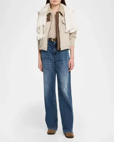 Brunello Cucinelli Embroidered Linen Fringe-Trim Scarf | Thumbnail 2 Brunello Cucinelli Embroidered Linen Fringe-Trim Scarf | Thumbnail 2