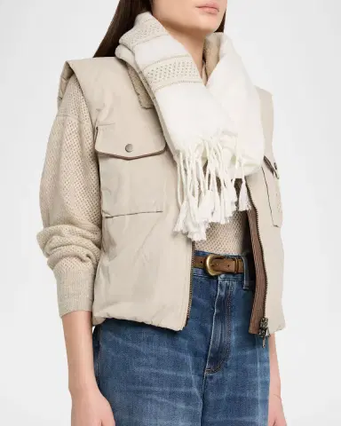 Brunello Cucinelli Embroidered Linen Fringe-Trim Scarf | Thumbnail 3 Brunello Cucinelli Embroidered Linen Fringe-Trim Scarf | Thumbnail 3