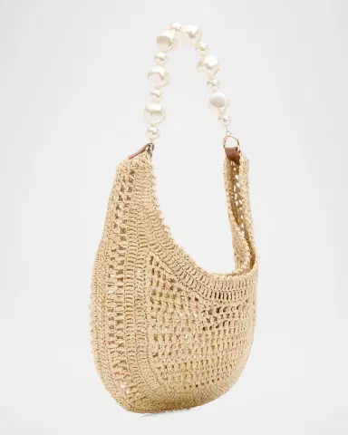 BTB Los Angeles Rae Pearly-Strap Crochet Raffia Hobo Bag | Thumbnail 3 BTB Los Angeles Rae Pearly-Strap Crochet Raffia Hobo Bag | Thumbnail 3