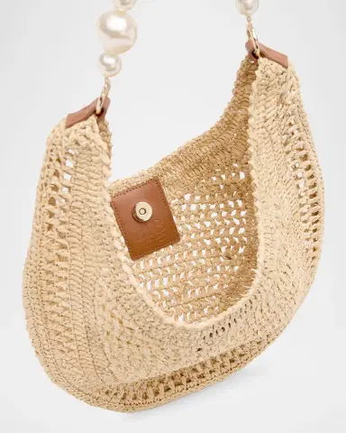 BTB Los Angeles Rae Pearly-Strap Crochet Raffia Hobo Bag | Thumbnail 4 BTB Los Angeles Rae Pearly-Strap Crochet Raffia Hobo Bag | Thumbnail 4