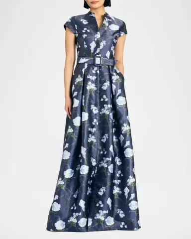 SACHIN BABI Marta Pleated Floral Mikado Gown | Thumbnail 4 SACHIN BABI Marta Pleated Floral Mikado Gown | Thumbnail 4