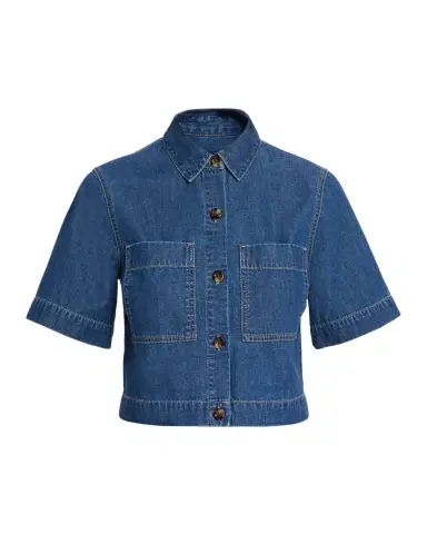 Veronica Beard Spruce Short-Sleeve Denim Top | Thumbnail 1 Veronica Beard Spruce Short-Sleeve Denim Top | Thumbnail 1