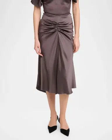 Victoria Beckham Gathered Waist Satin Midi Skirt | Thumbnail 2 Victoria Beckham Gathered Waist Satin Midi Skirt | Thumbnail 2