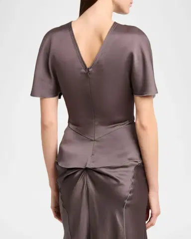 Victoria Beckham Draped Split-Sleeve Satin Blouse | Thumbnail 2 Victoria Beckham Draped Split-Sleeve Satin Blouse | Thumbnail 2