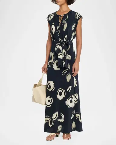 Max Mara Cap-Sleeve Floral-Print Silk Belted Maxi Dress | Thumbnail 3 Max Mara Cap-Sleeve Floral-Print Silk Belted Maxi Dress | Thumbnail 3