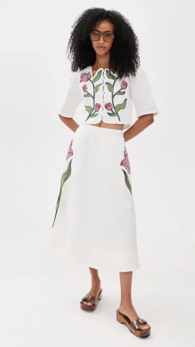 FARM Rio Flower Midi Skirt Off-White | Thumbnail 5 FARM Rio Flower Midi Skirt Off-White | Thumbnail 5