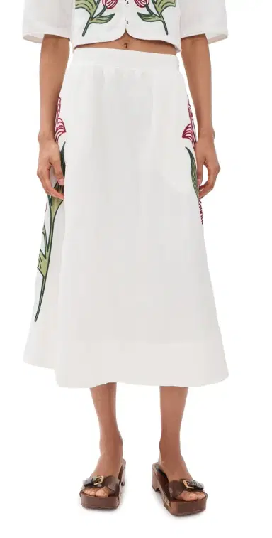 FARM Rio Flower Midi Skirt Off-White | Thumbnail 1 FARM Rio Flower Midi Skirt Off-White | Thumbnail 1