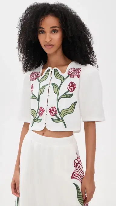 FARM Rio Flower Crop Top Off-White | Thumbnail 2 FARM Rio Flower Crop Top Off-White | Thumbnail 2