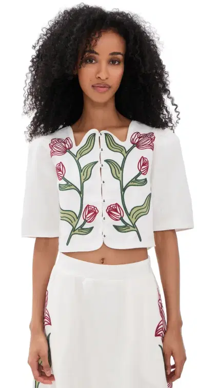 FARM Rio Flower Crop Top Off-White | Thumbnail 1 FARM Rio Flower Crop Top Off-White | Thumbnail 1