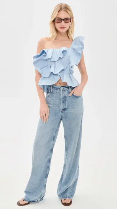 English Factory One Shoulder Ruffle Top Powder Blue | Thumbnail 5 English Factory One Shoulder Ruffle Top Powder Blue | Thumbnail 5