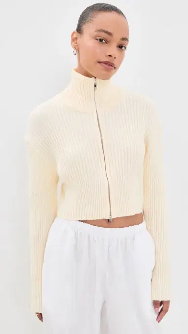Lioness Priority Knit Zip Cardigan Cream | Thumbnail 2 Lioness Priority Knit Zip Cardigan Cream | Thumbnail 2