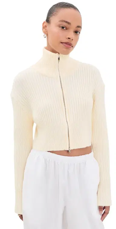 Lioness Priority Knit Zip Cardigan Cream | Thumbnail 1 Lioness Priority Knit Zip Cardigan Cream | Thumbnail 1