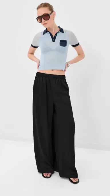 Courrèges Satin Wide Train Pants Black | Thumbnail 5 Courrèges Satin Wide Train Pants Black | Thumbnail 5