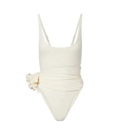 Magda Butrym Embroidered floral-appliqué draped swimsuit | Thumbnail 1 Magda Butrym Embroidered floral-appliqué draped swimsuit | Thumbnail 1