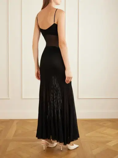 Galvan Belladonna Mesh-trimmed Ribbed-knit Gown | Thumbnail 3 Galvan Belladonna Mesh-trimmed Ribbed-knit Gown | Thumbnail 3