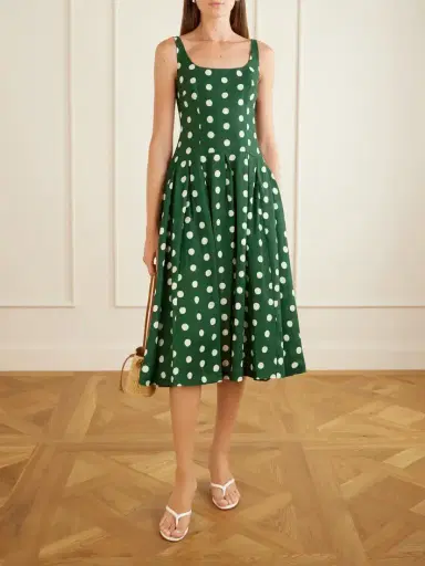 Cara Cara Regio Pleated Polka-dot Linen Midi Dress | Thumbnail 2 Cara Cara Regio Pleated Polka-dot Linen Midi Dress | Thumbnail 2