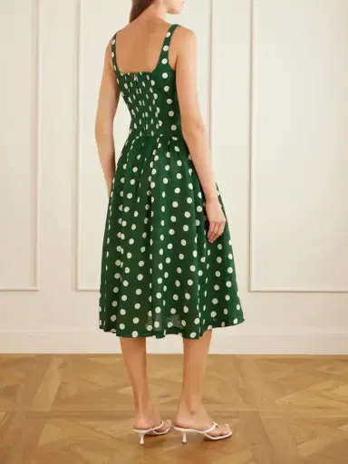 Cara Cara Regio Pleated Polka-dot Linen Midi Dress | Thumbnail 3 Cara Cara Regio Pleated Polka-dot Linen Midi Dress | Thumbnail 3