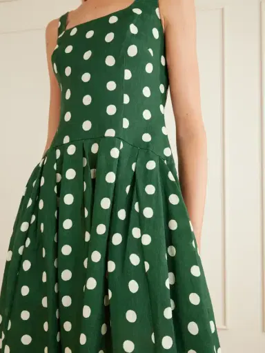 Cara Cara Regio Pleated Polka-dot Linen Midi Dress | Thumbnail 4 Cara Cara Regio Pleated Polka-dot Linen Midi Dress | Thumbnail 4