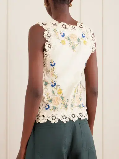 Sea Adonna Floral-embroidered Crochet-trimmed Cotton Tank | Thumbnail 3 Sea Adonna Floral-embroidered Crochet-trimmed Cotton Tank | Thumbnail 3