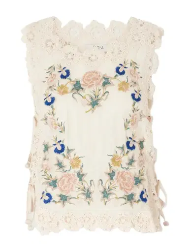 Sea Adonna Floral-embroidered Crochet-trimmed Cotton Tank | Thumbnail 1 Sea Adonna Floral-embroidered Crochet-trimmed Cotton Tank | Thumbnail 1