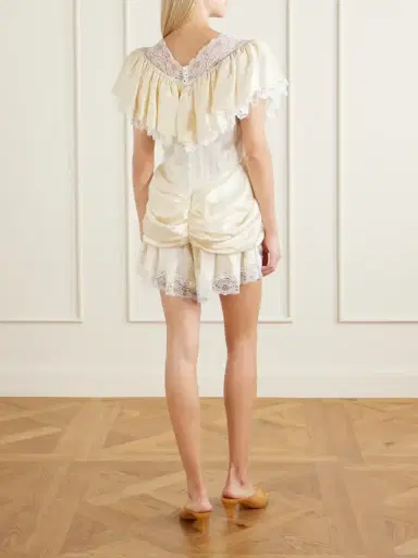 Chloé Ruffled Lace-trimmed Silk-satin Playsuit | Thumbnail 3 Chloé Ruffled Lace-trimmed Silk-satin Playsuit | Thumbnail 3